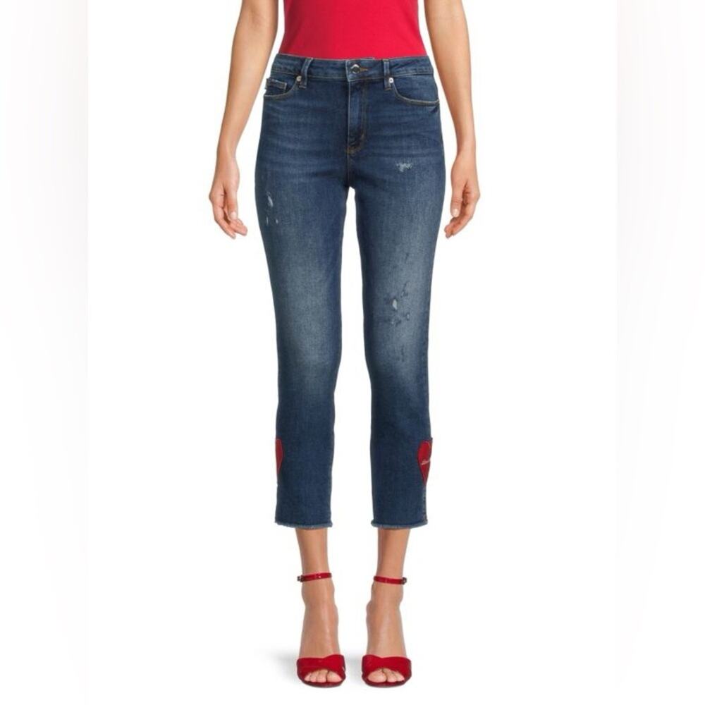 Love Moschino Jeans High Rise Heart Patch Cropped Blue Cotton Womens 31